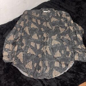 Thums‎ Up Vintage Silk Long Sleeve Shirt Patterned